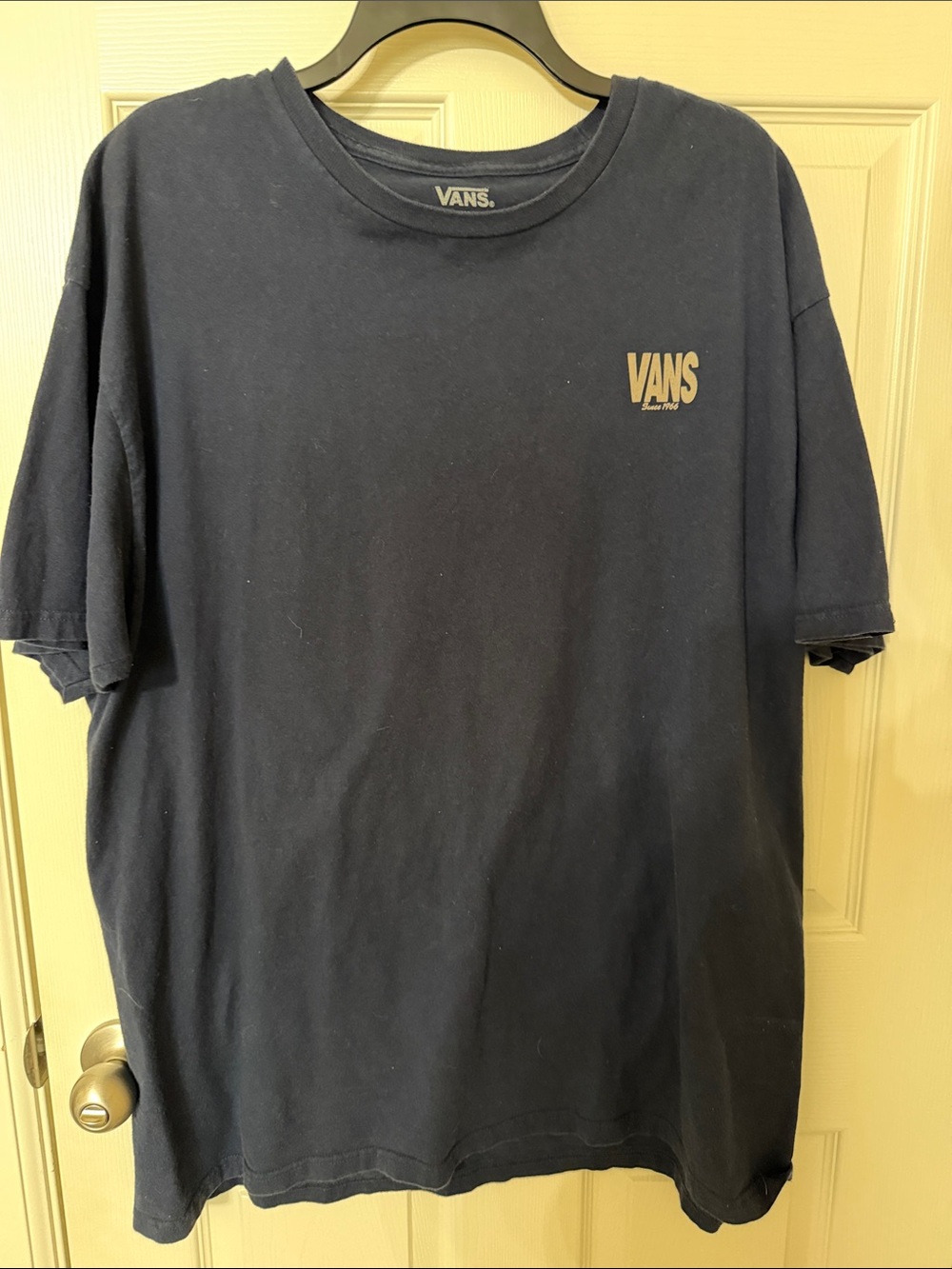 Vans Men's Navy Short-Sleeve Tee with Small Tan Logo